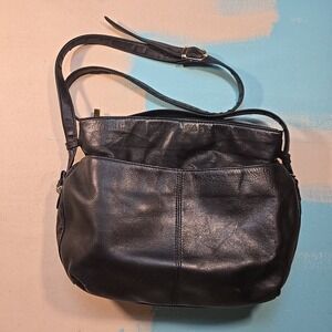 Giani Bernini Black Leather Satchel Crossbody Adjust Strap Classic Gold HW Purse